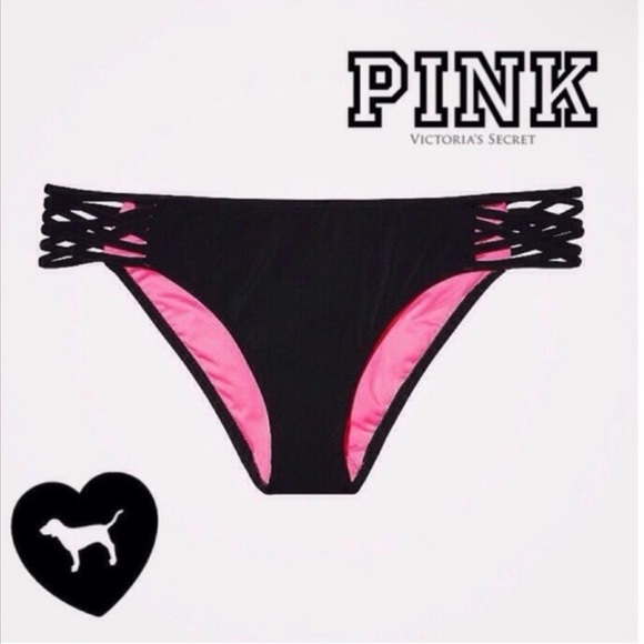 Victoria’s Secret PINK strappy triangle bikini top and bottom in black medium - Picture 4 of 6